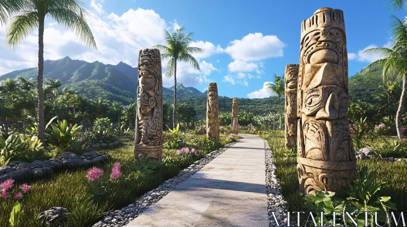 AI ART Stone Guardians of the Tropical Path