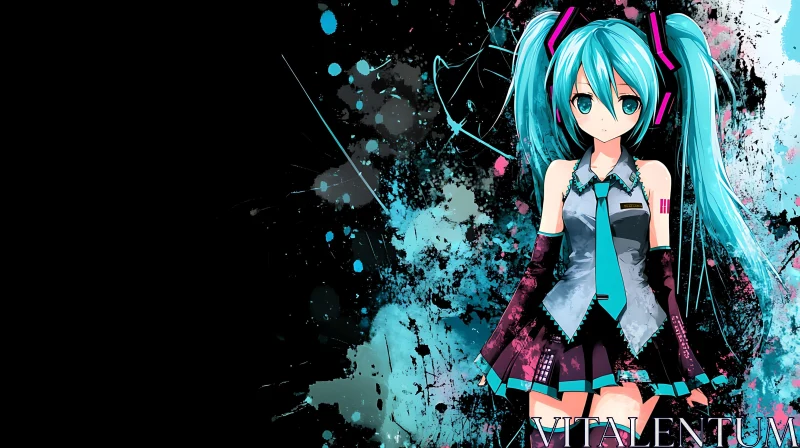 Colorful Anime Girl with Headphones AI Image