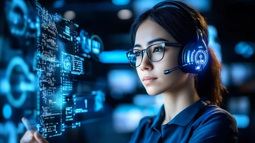 Woman Interacting with Virtual Reality Interface