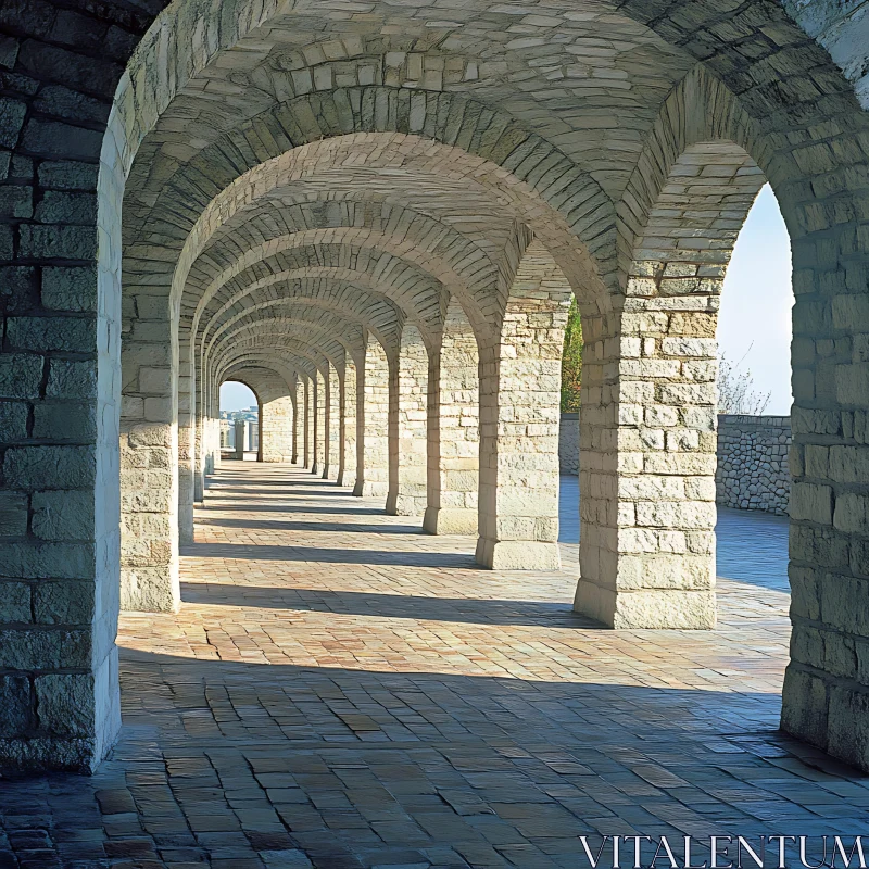 Path of Stone Arches with Brick Walkway AI Image