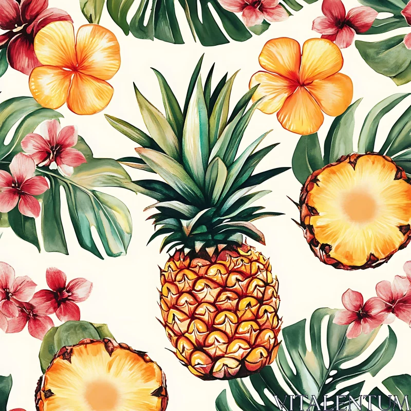 Exotic Fruits and Floral Watercolor Design AI Image