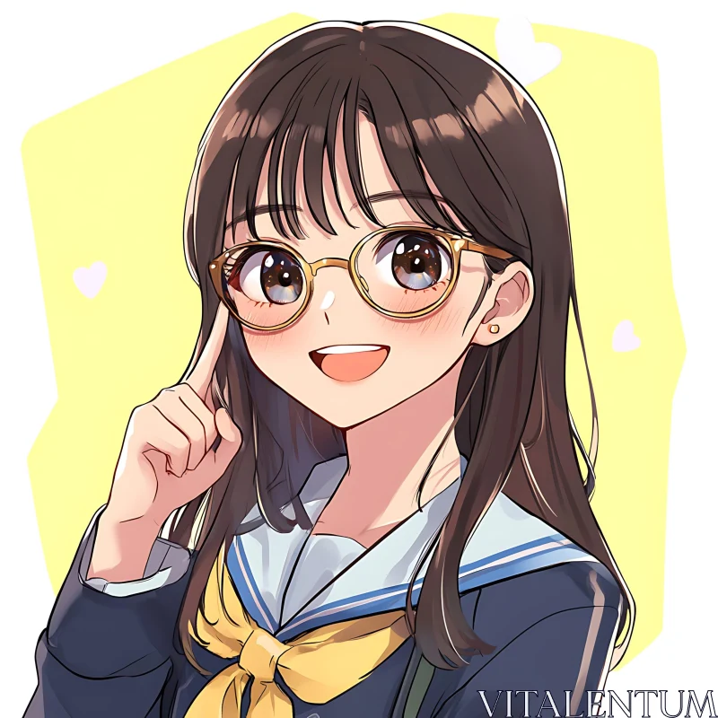 Smiling Anime Character with Round Glasses AI Image