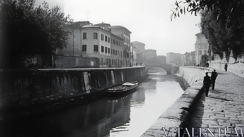 Tranquil Canal in a Vintage Cityscape AI Image