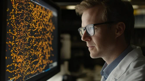 Man in Lab Coat Examining Data