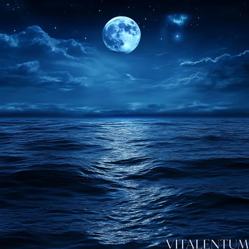 Ocean Under Moonlight AI Image