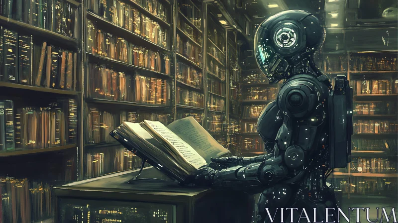 Robotic Scholar in a Library Setting AI Image