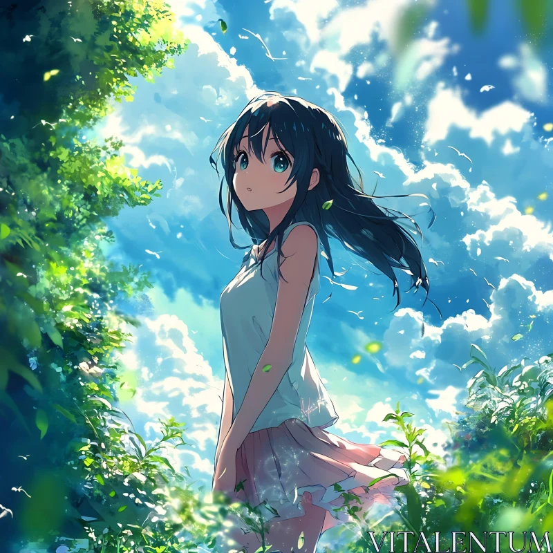 AI ART Tranquil Anime Character in Lush Greenery