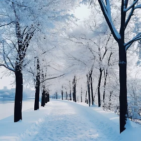 Frost-Covered Winter Path Through Trees