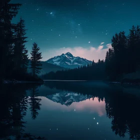 Night Reflection of Mountain in Lake