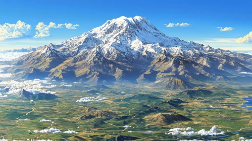 Mountain Landscape with Snow and Clouds