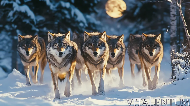 Pack of Wolves in Snowy Wilderness AI Image