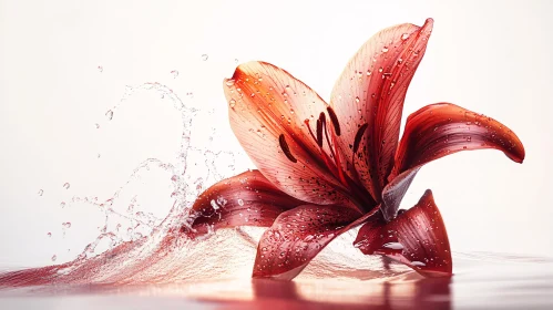 Floating Red Lily with Water