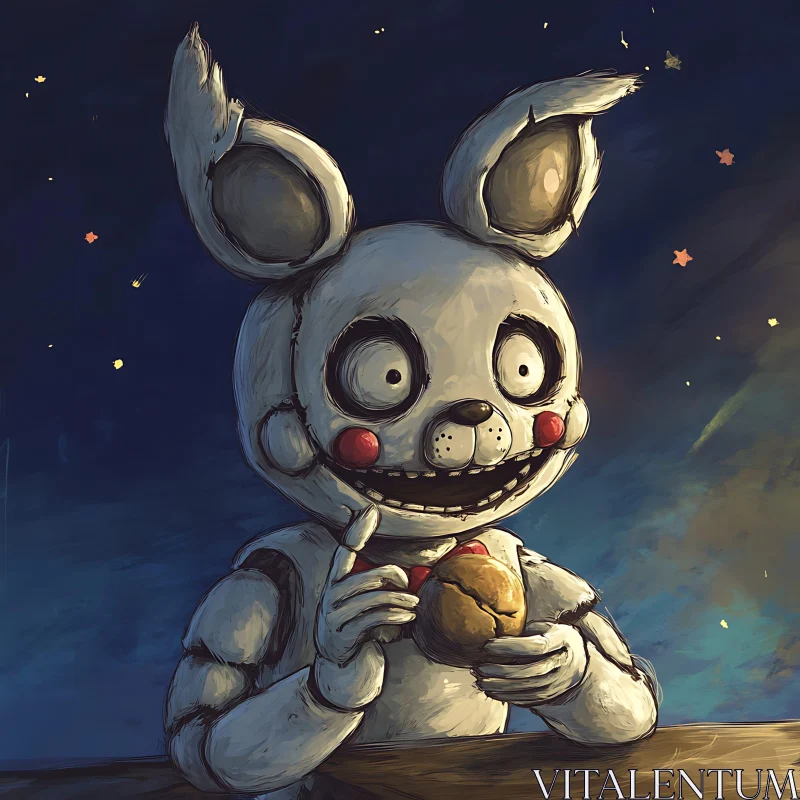 White Rabbit with Food in Starry Night AI Image