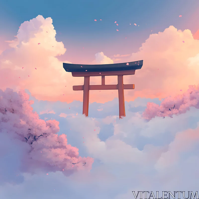 Surreal Japanese Torii in a Cloud Sea AI Image