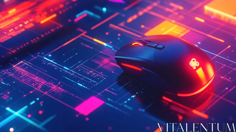 AI ART Illuminated Mouse on Futuristic Surface