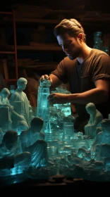 Artistic Ice Sculpture Carving in Soft Aquamarine Glow