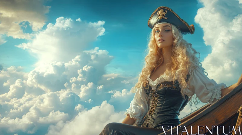 Pirate Woman Against Cloudy Sky AI Image