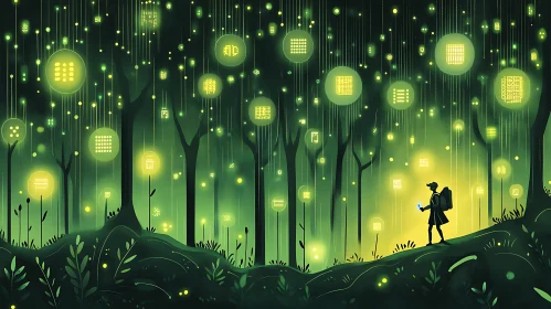 Glowing Data Forest: A Solitary Journey