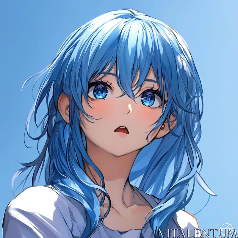 Anime Girl with Blue Hair and Expressive Eyes AI Image