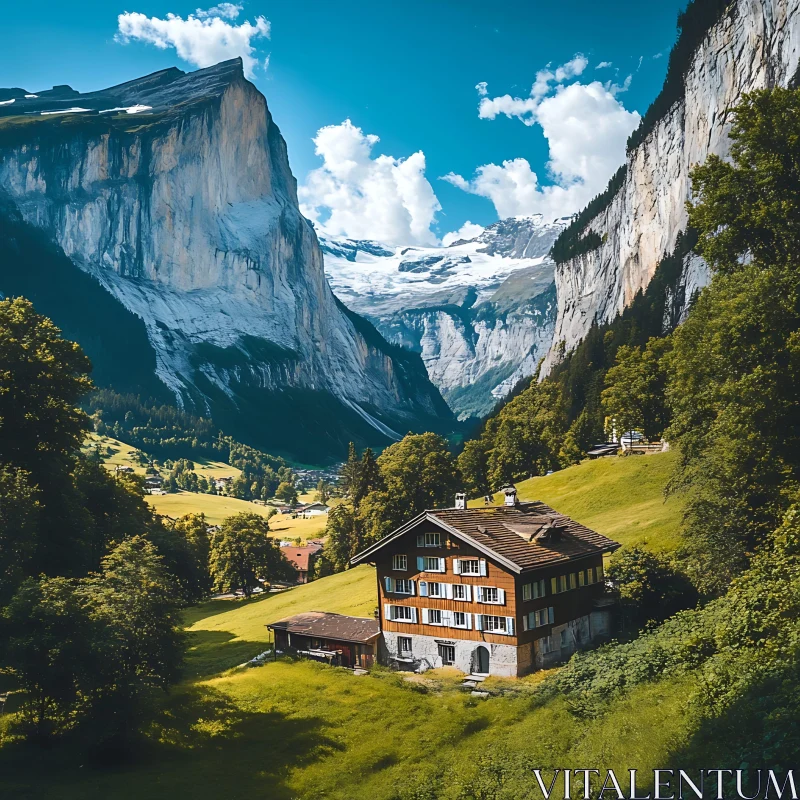 AI ART Scenic Valley House with Mountain View