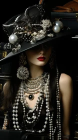 Glamorous Woman with Pearl Hat and Jewelry | Old-World Charm