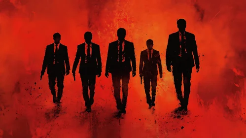 Men in Suits: Red Silhouette Art