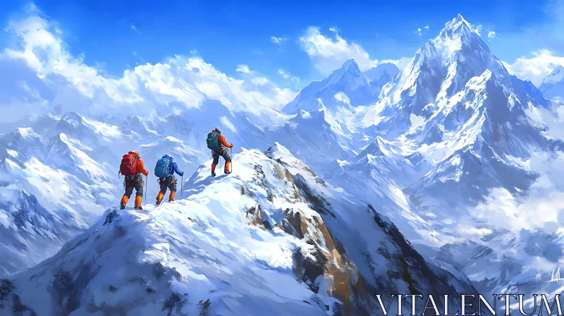 AI ART Mountaineers Climbing High Altitude Mountain