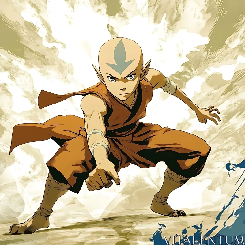 Fierce Anime Monk with Blue Arrow Tattoo AI Image