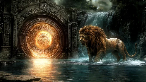 Majestic Lion by the Glowing Portal