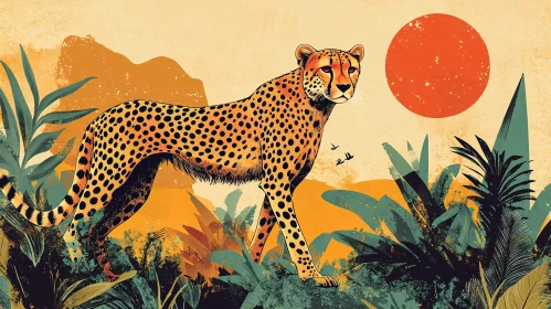 Wild Cheetah in Jungle Landscape