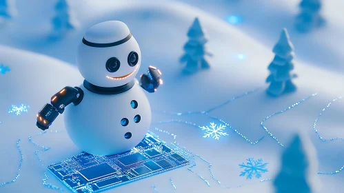 Technological Snowman Holiday Scene