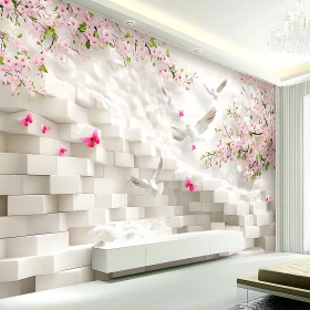 Cherry Blossom and Dove Wall Art in Contemporary Interior