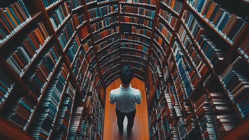 Man in a Vast Library Perspective