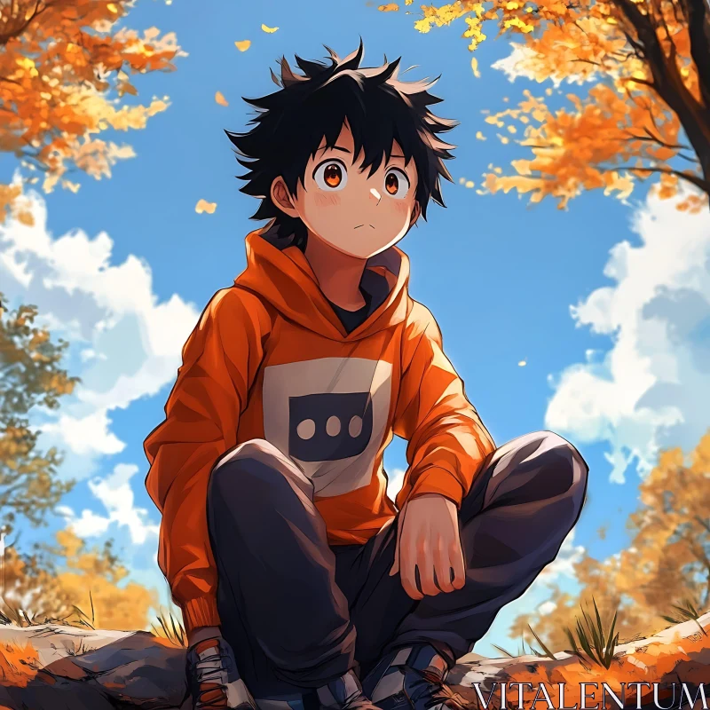 Anime Boy in Autumn Setting AI Image