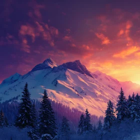 Winter Mountain Sunset Landscape