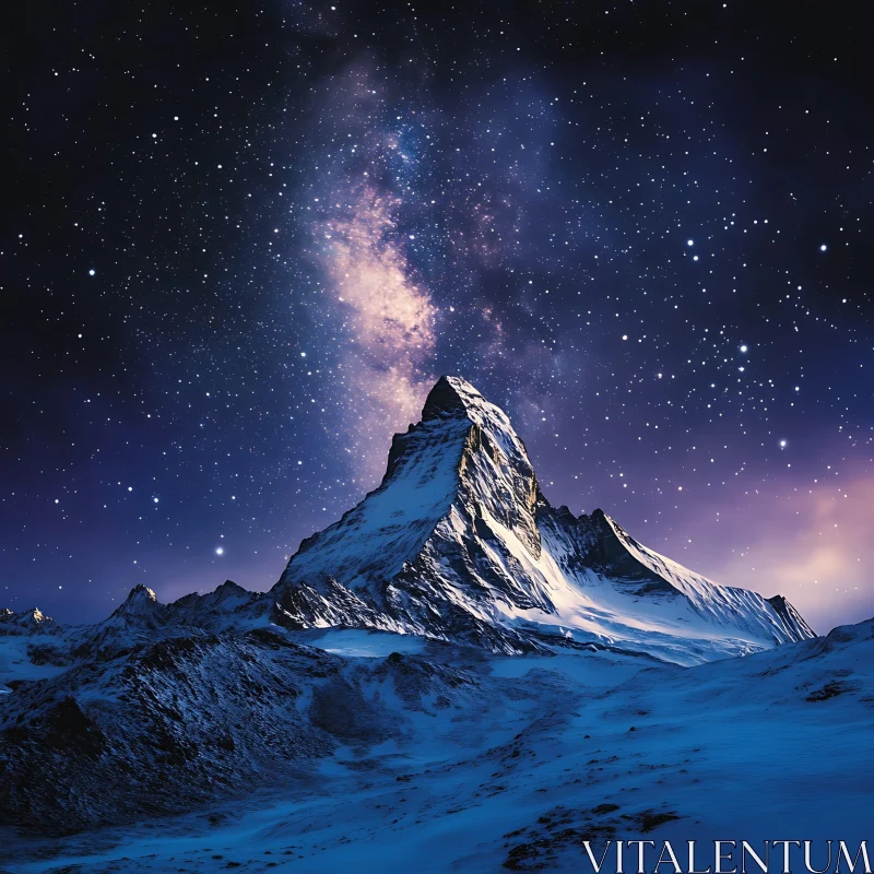 Snowy Peak Under the Milky Way AI Image