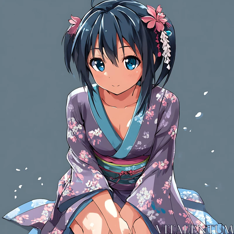 Japanese Girl in Traditional Kimono Artwork AI Image