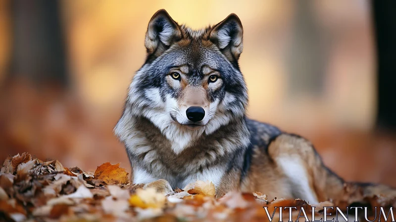 AI ART Resting Wolf in Fall Foliage