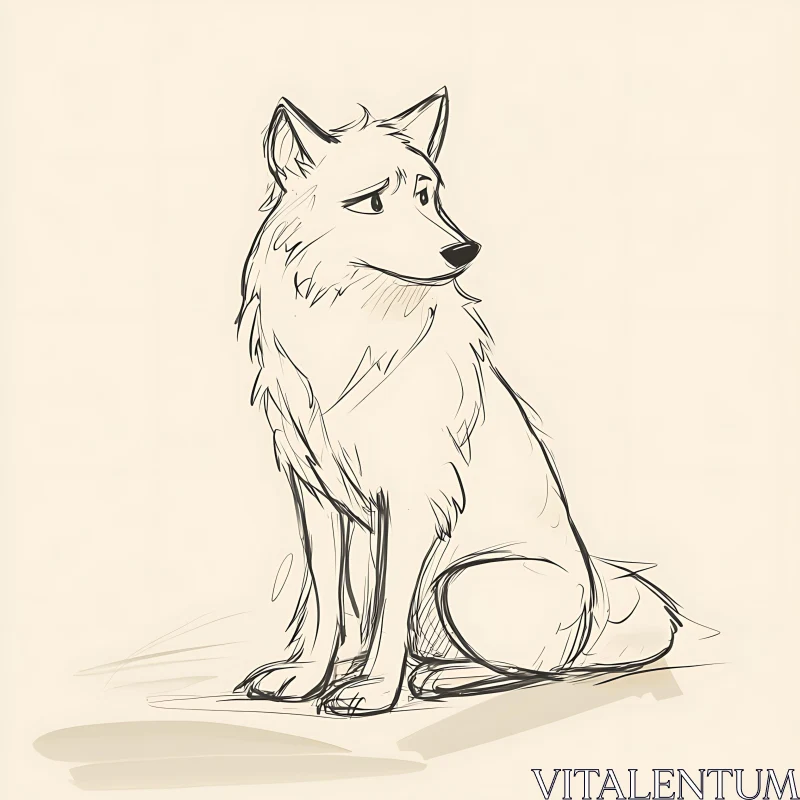 AI ART Simple Wolf Line Art Illustration