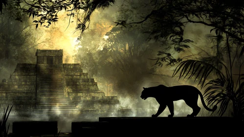 Black Panther in the Ancient Jungle