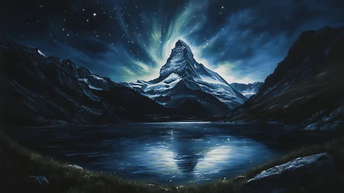 Serene Mountain Lake Under Northern Lights