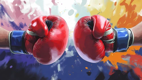 Captivating Boxing Gloves Illustration with Intense Color Palette AI Generated Image