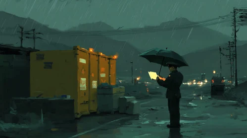 Man Reading in the Rain