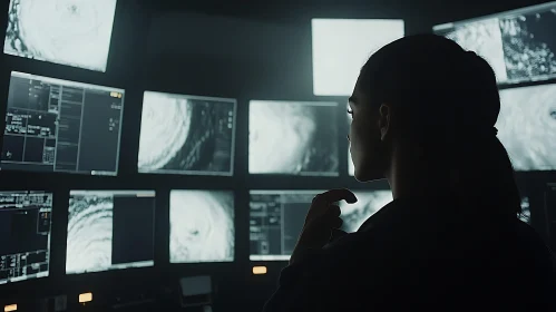 Woman Observing Hurricane Data