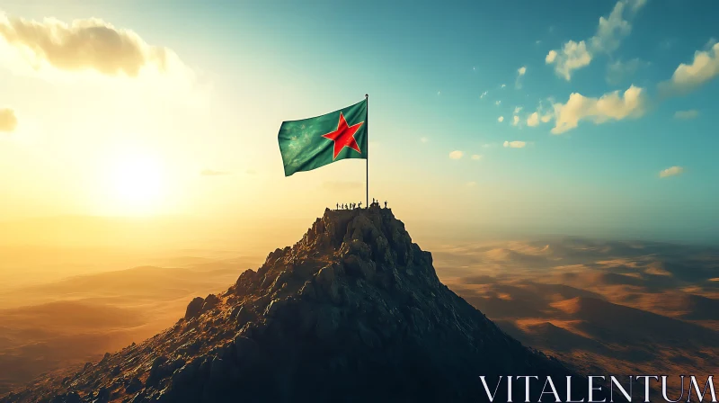 Summit Flag at Golden Hour AI Image