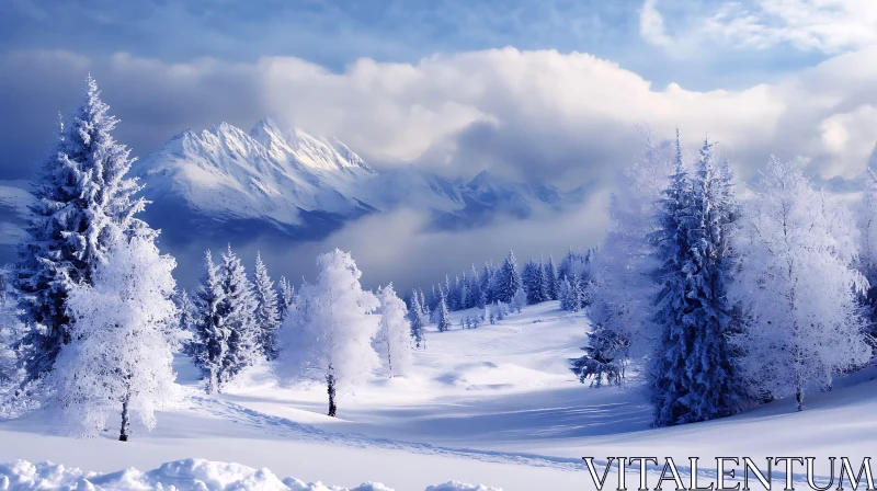 Snowy Mountain Winter Scene AI Image