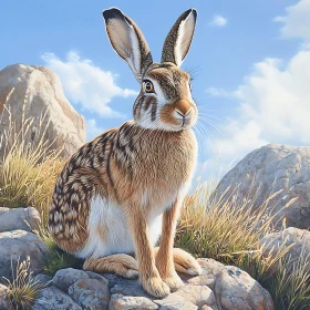Alert Hare in Natural Habitat Artwork
