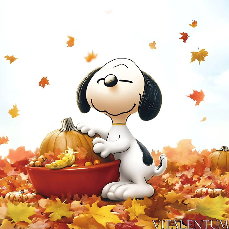 Snoopy with Pumpkin in Autumn Scene AI Image