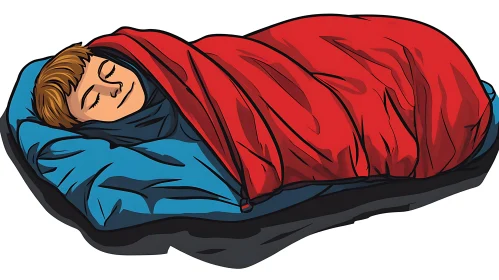 Cartoon Person Sleeping in Red Bag