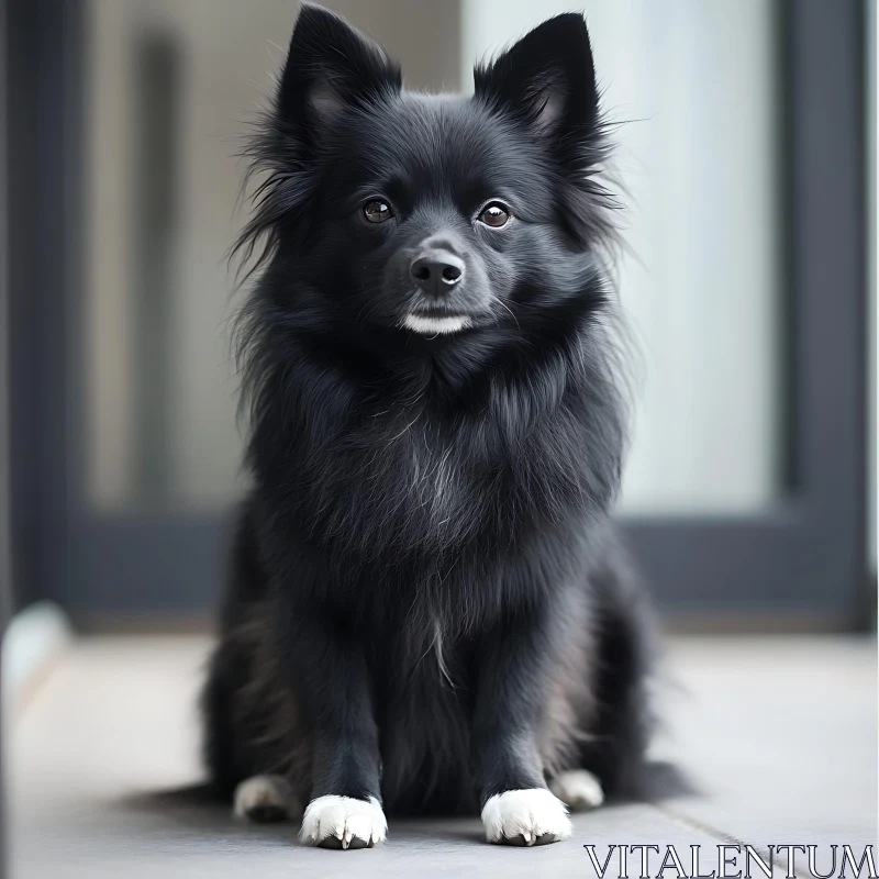 Charming Black Fluffy Dog Portrait AI Image